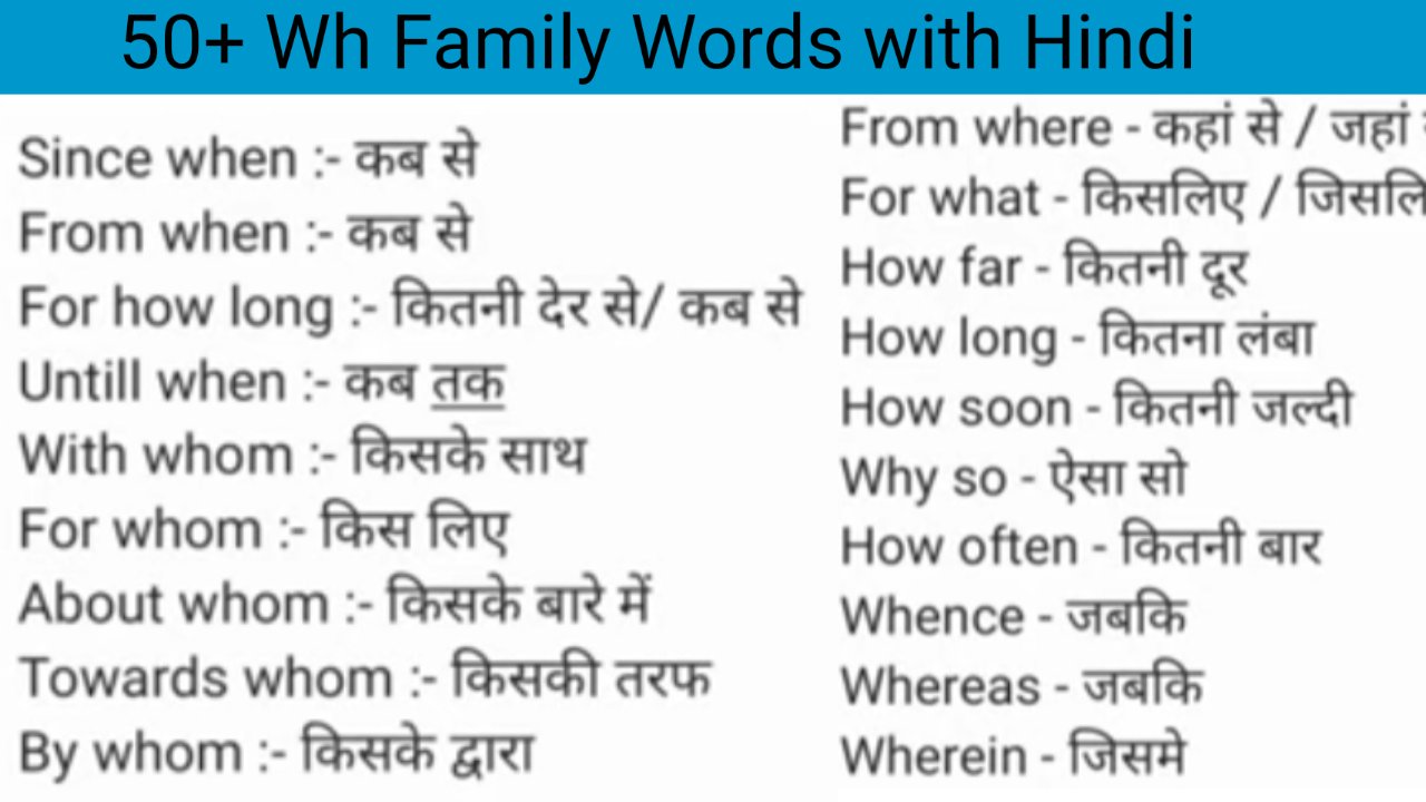 You are currently viewing Wh Family Words with Hindi